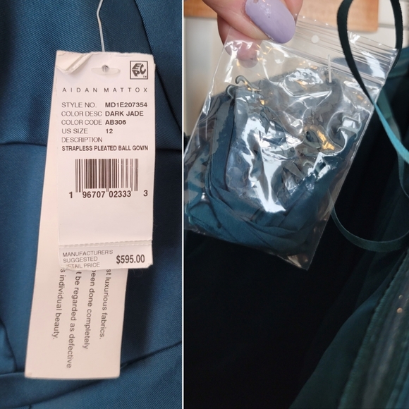 🆕️ Aidan Mattox Strapless Pleated Ball Gown in Dark Jade - Picture 13 of 16
